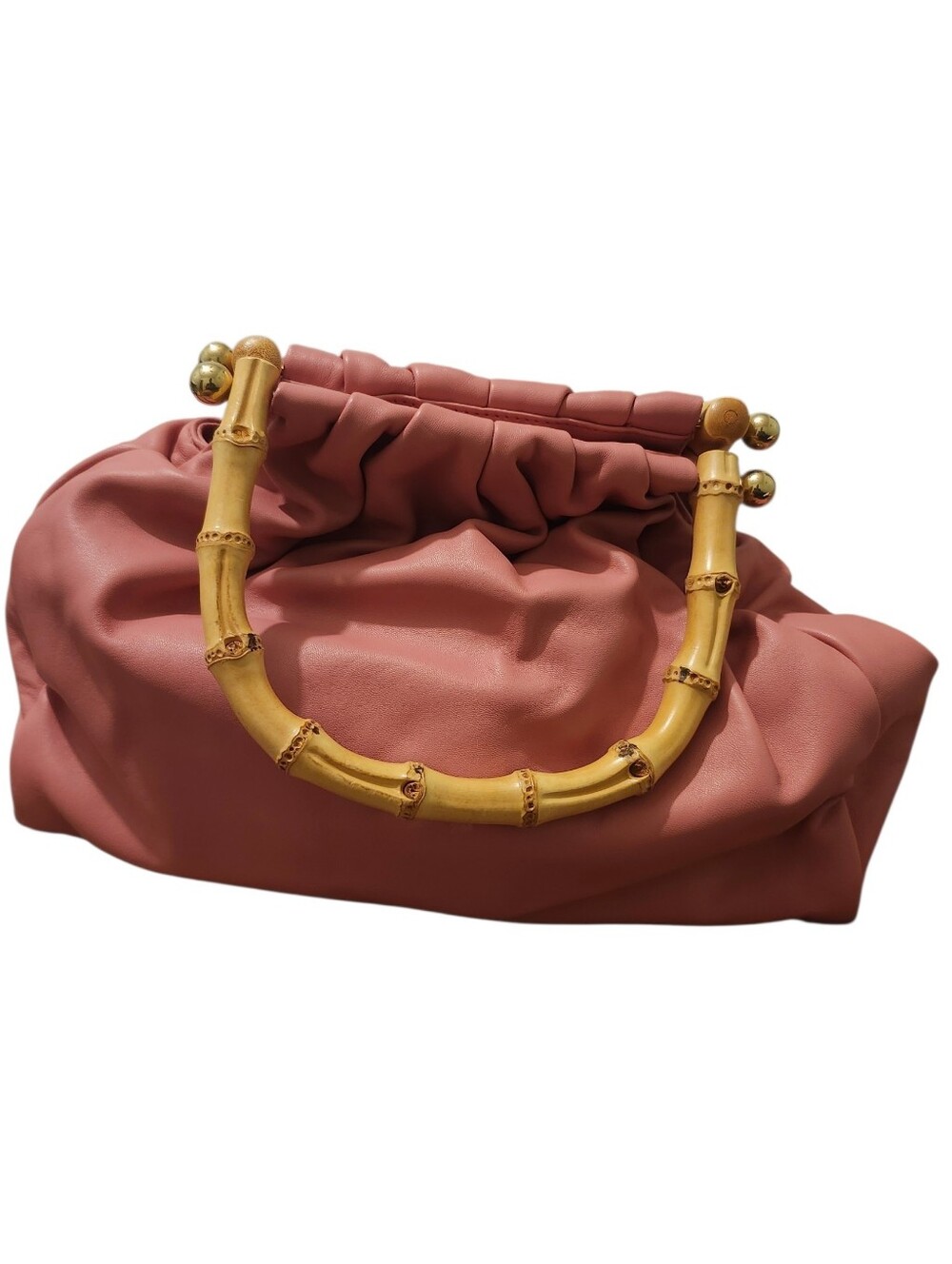 Miu Miu Nappa Rose Pink Bamboo-Handle Gathered Top Handbag